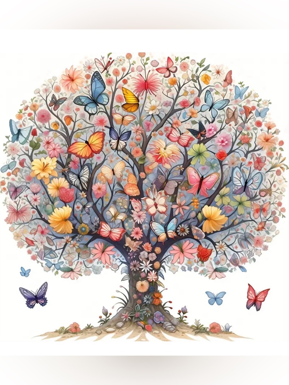 New Butterfly Flower Tree 12x12" DIY Diamond Art Kit